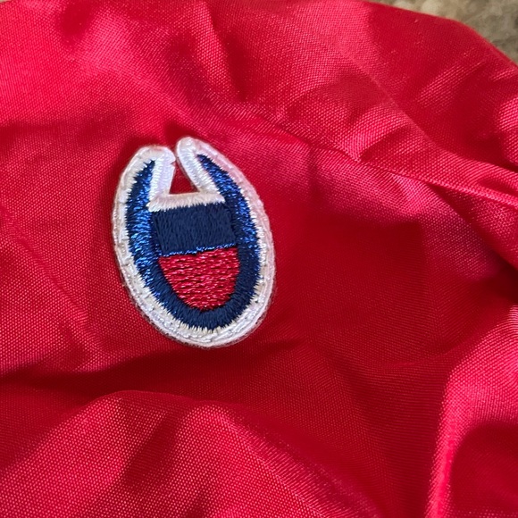 Champion Red Hooded Half-Zip Windbreaker Raincoat, Packable - Picture 3 of 6